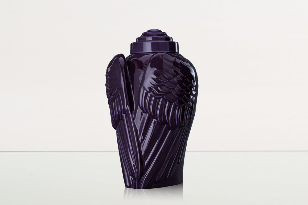 Pulvis Art Urns Adult Size Urn Handmade Cremation Urn for Ashes "Wings" - Large | Violet | Ceramic Urn