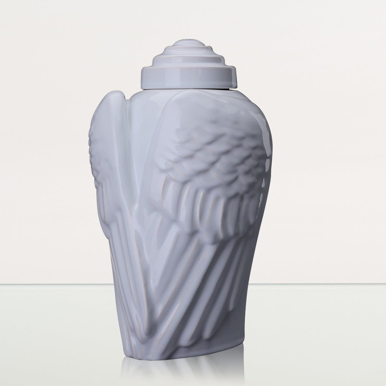 Handmade Cremation Urn for Ashes "Wings" - Large | White | Ceramic Art Urn - Pulvis Art Urns