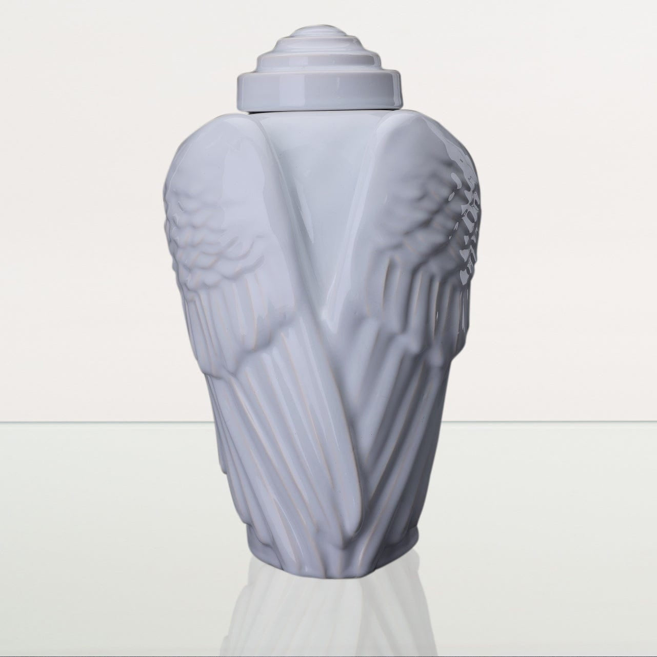 Handmade Cremation Urn for Ashes "Wings" - Large | White | Ceramic Art Urn - Pulvis Art Urns