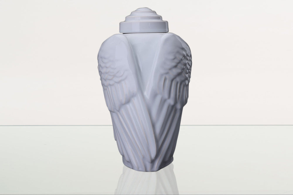 Pulvis Art Urns Adult Size Urn Handmade Cremation Urn for Ashes "Wings" - Large | White | Ceramic Art Urn