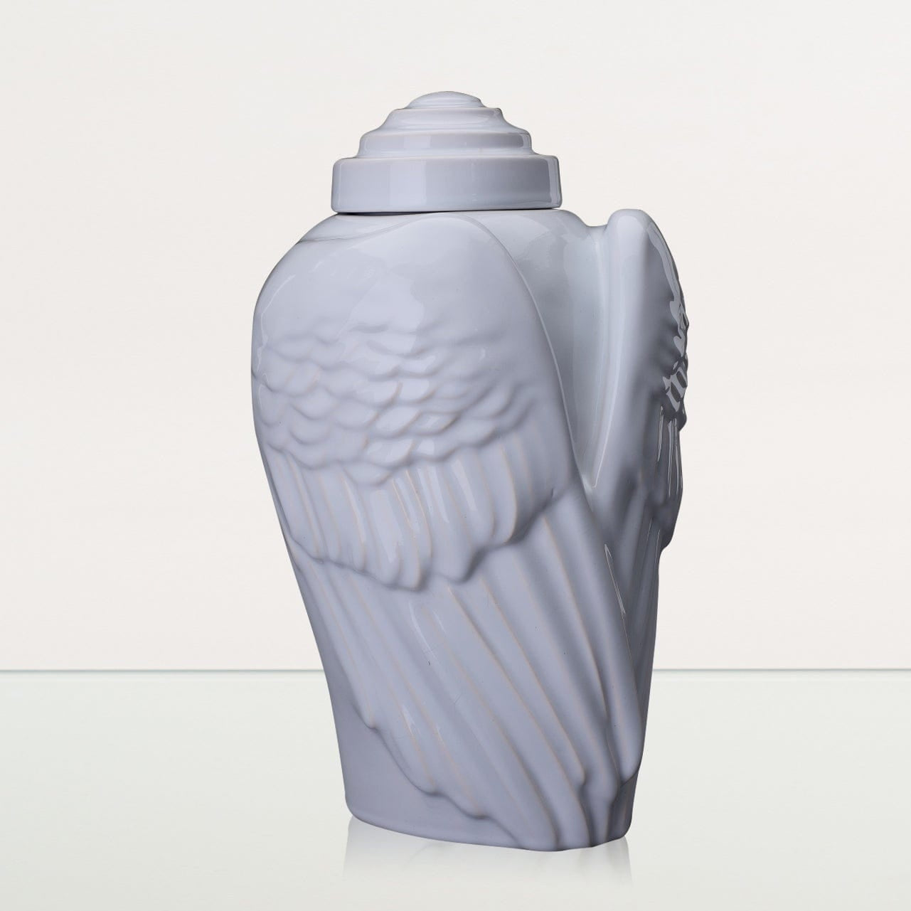Handmade Cremation Urn for Ashes "Wings" - Large | White | Ceramic Art Urn - Pulvis Art Urns