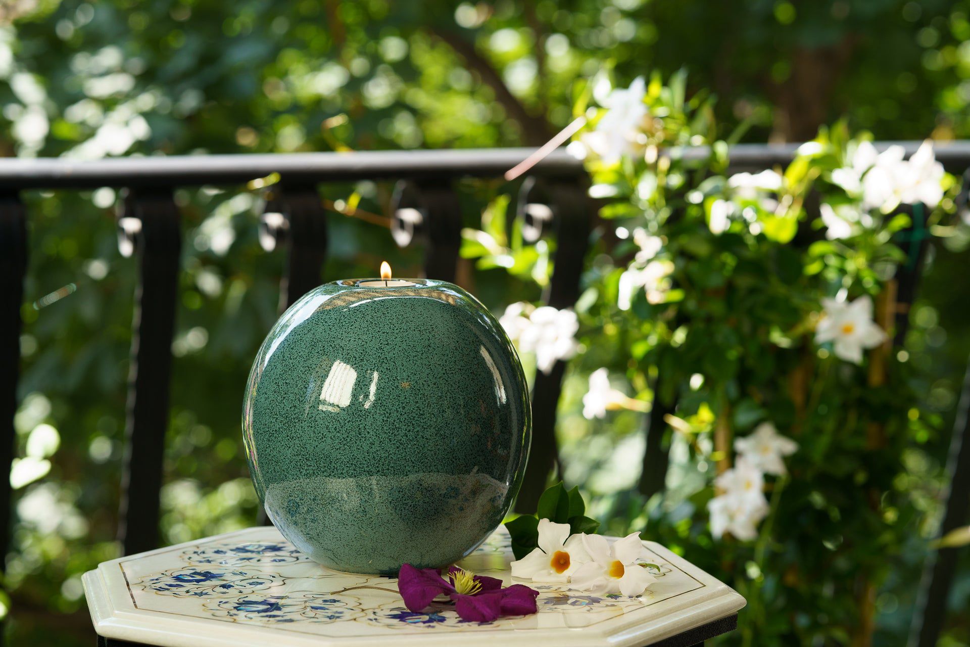 Handmade Cremation Urn "Harmony" - Large | Oily Green Melange | Ceramic Urn - Pulvis Art Urns