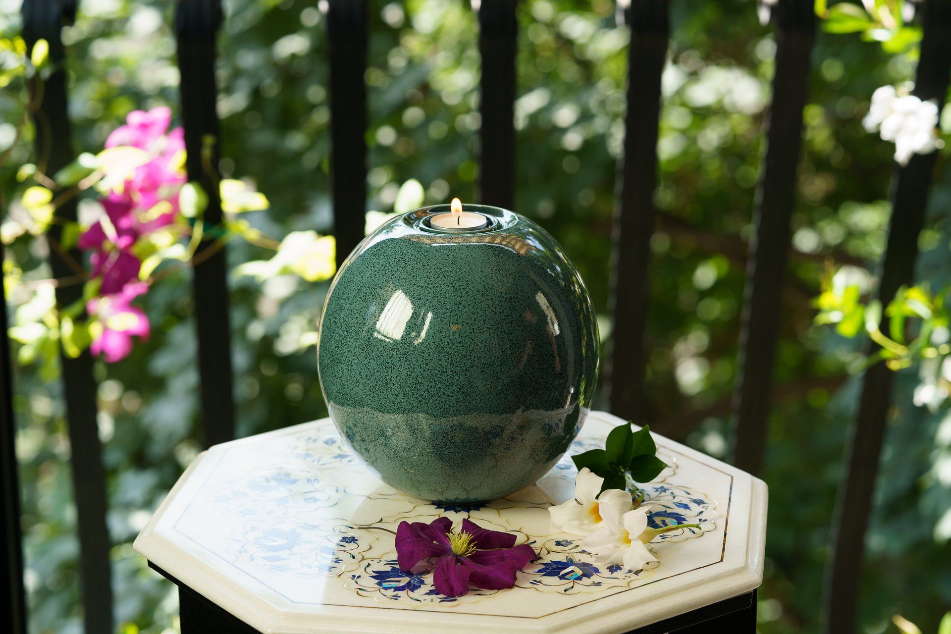 Handmade Cremation Urn "Harmony" - Large | Oily Green Melange | Ceramic Urn - Pulvis Art Urns