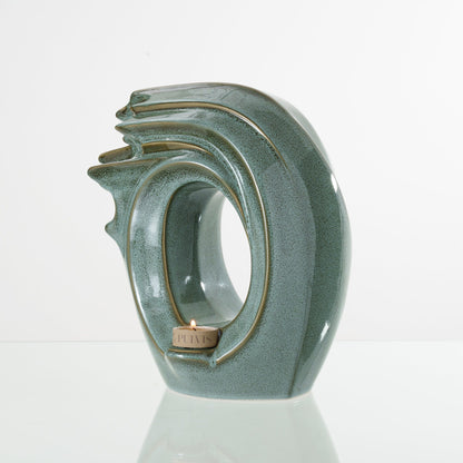 Pulvis Art Urns Adult Size Urn Handmade Cremation Urn "Zephyr" - Adult Ceramic Urn | Oily Green Melange