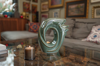 Pulvis Art Urns Adult Size Urn Handmade Cremation Urn "Zephyr" - Adult Ceramic Urn | Oily Green Melange