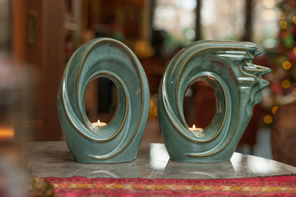 Pulvis Art Urns Adult Size Urn Handmade Cremation Urn "Zephyr" - Adult Ceramic Urn | Oily Green Melange