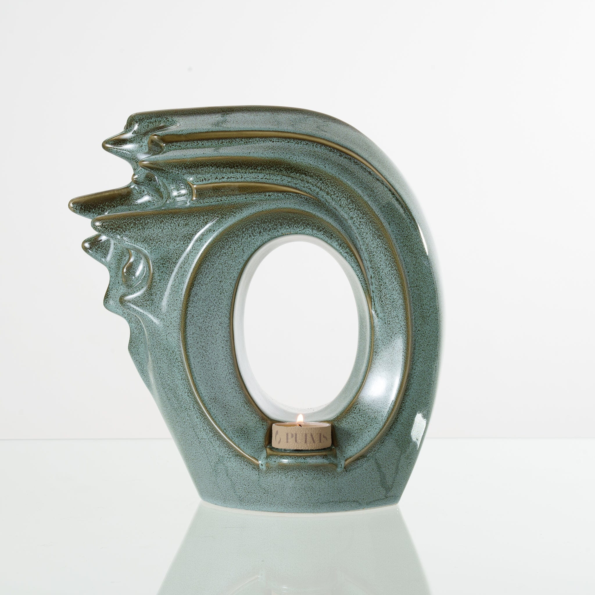 Pulvis Art Urns Adult Size Urn Handmade Cremation Urn "Zephyr" - Adult Ceramic Urn | Oily Green Melange