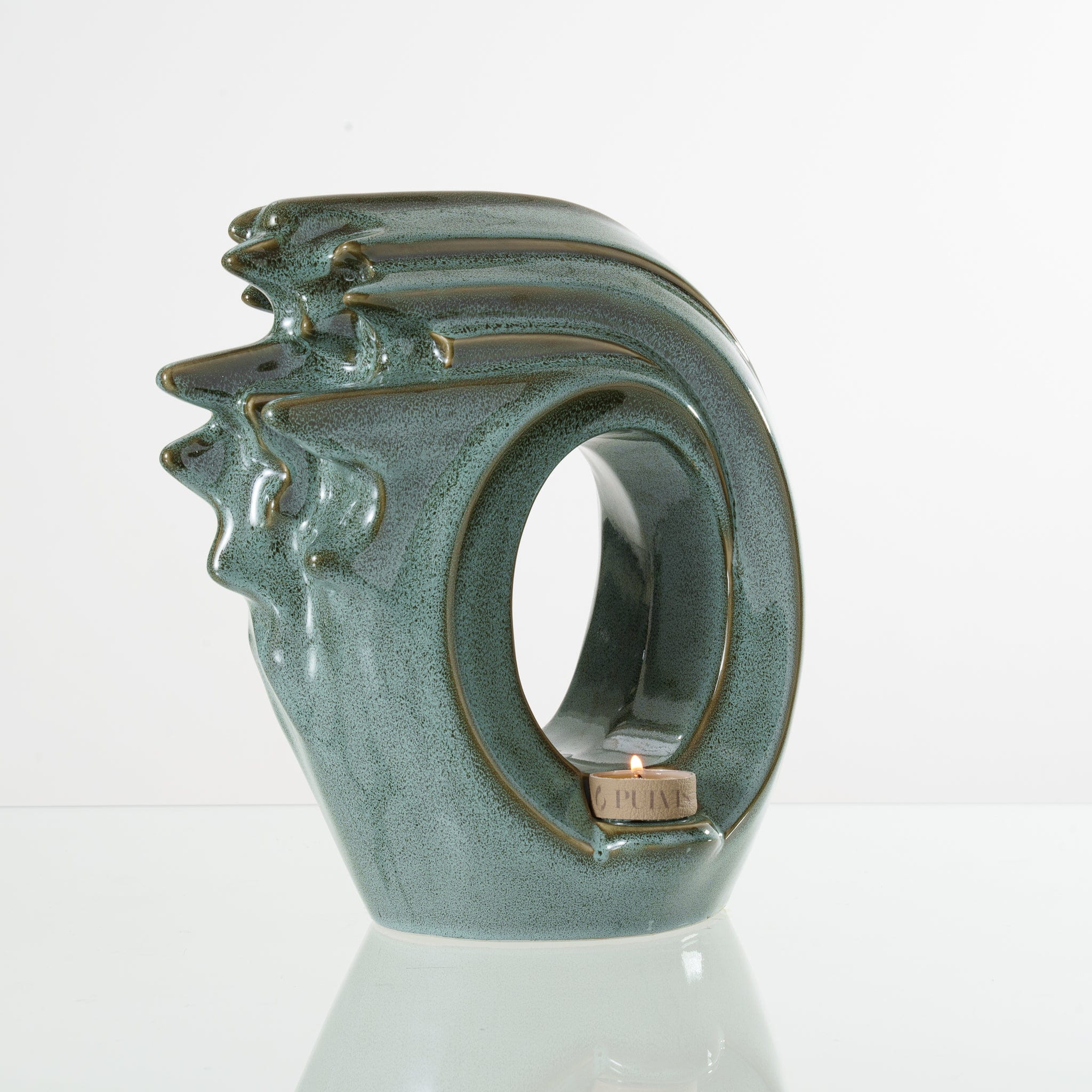 Pulvis Art Urns Adult Size Urn Handmade Cremation Urn "Zephyr" - Adult Ceramic Urn | Oily Green Melange