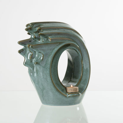 Pulvis Art Urns Adult Size Urn Handmade Cremation Urn "Zephyr" - Adult Ceramic Urn | Oily Green Melange