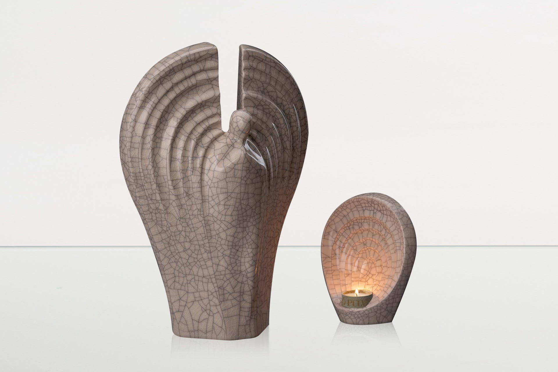 Set Of Ceramic Art Urns for Ashes "Guardian" - (Large urn + Keepsake) - Pulvis Art Urns