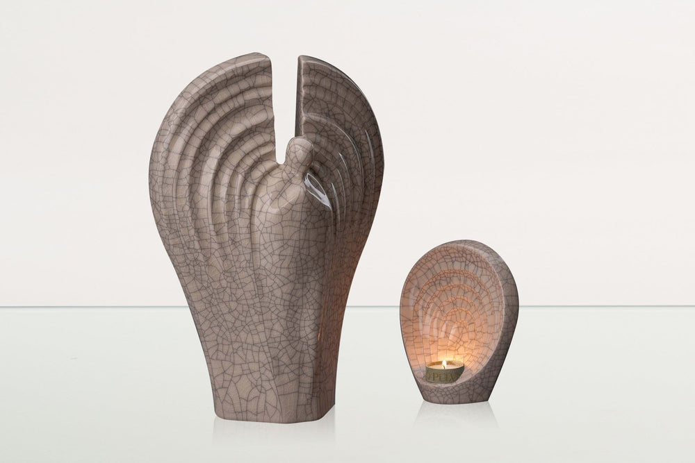 Pulvis Art Urns Adult Size Urn + Keepsake Urn Set Of Ceramic Art Urns for Ashes 