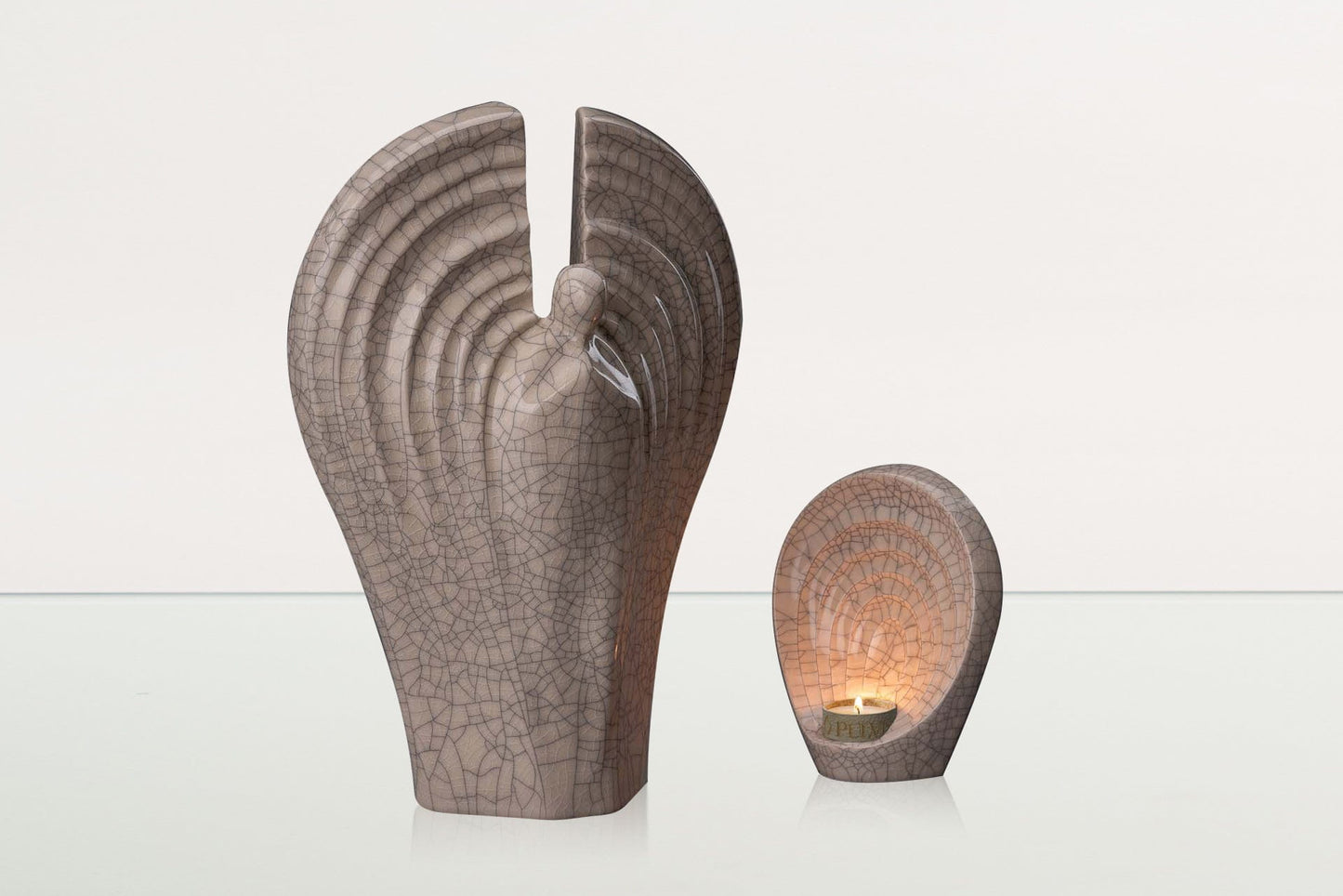 Pulvis Art Urns Adult Size Urn + Keepsake Urn Set Of Ceramic Art Urns for Ashes "Guardian" - (Large urn + Keepsake)