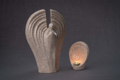 Set Of Ceramic Art Urns for Ashes "Guardian" - (Large urn + Keepsake) - Pulvis Art Urns