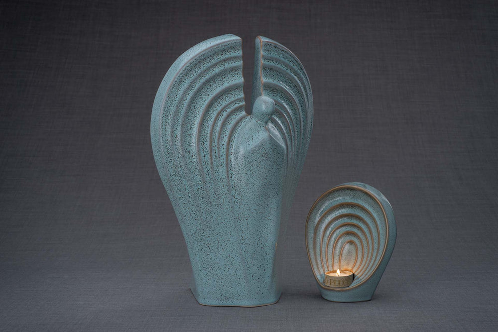 Pulvis Art Urns Adult Size Urn + Keepsake Urn Set Of Ceramic Art Urns for Ashes "Guardian" - (Large urn + Keepsake)