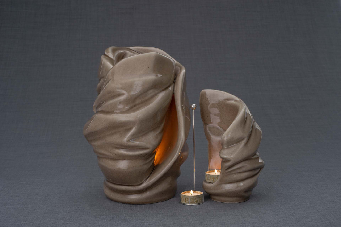 Pulvis Art Urns Adult Size Urn + Keepsake Urn Set Of Ceramic Art Urns for Ashes "Light" - (Large urn + Keepsake)