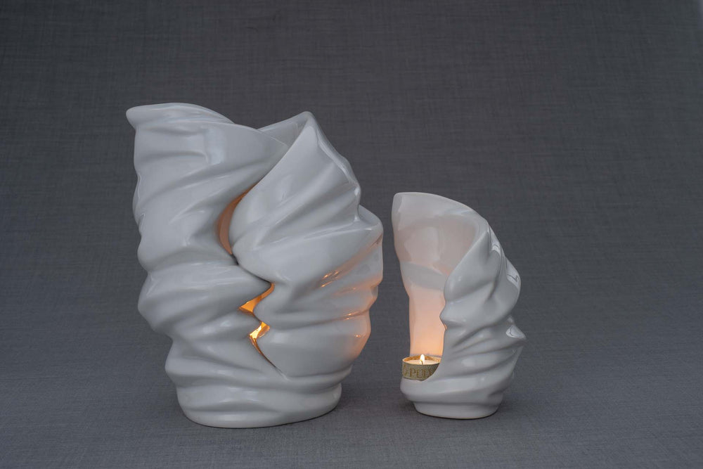 Pulvis Art Urns Adult Size Urn + Keepsake Urn Set Of Ceramic Art Urns for Ashes "Light" - (Large urn + Keepsake)