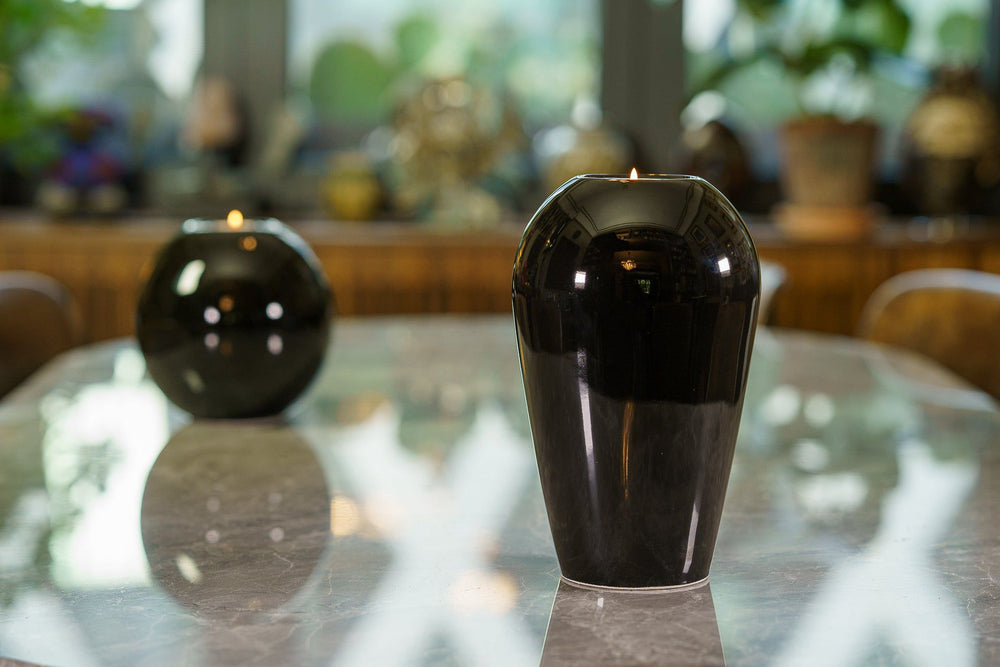 Pulvis Art Urns Adult Size Urn Memorial Cremation Urn "Serenity" - Large | Lamp Black | Ceramic