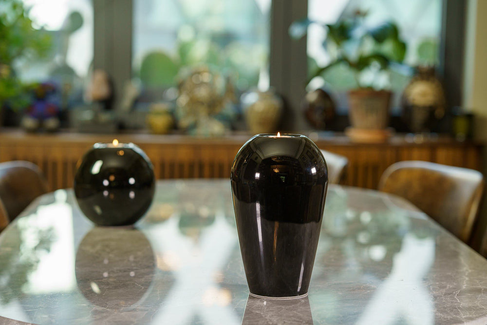 Pulvis Art Urns Adult Size Urn Memorial Cremation Urn "Serenity" - Large | Lamp Black | Ceramic