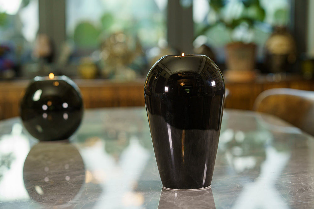 Pulvis Art Urns Adult Size Urn Memorial Cremation Urn "Serenity" - Large | Lamp Black | Ceramic