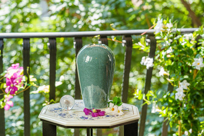Memorial Cremation Urn "Serenity" - Large | Oily Green Melange | Ceramic Urn - Pulvis Art Urns