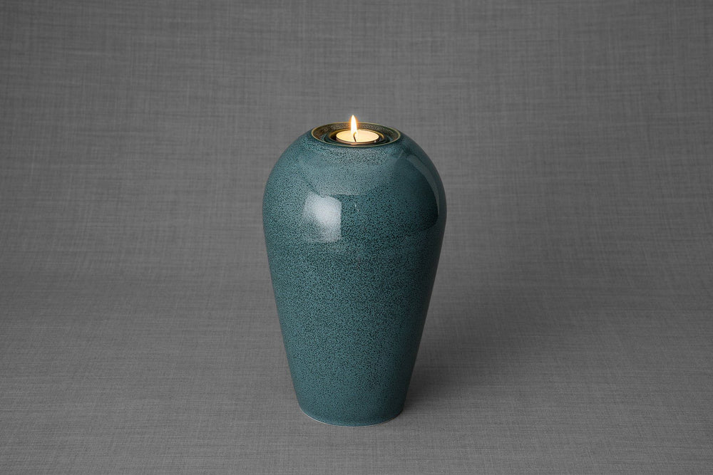 Pulvis Art Urns Adult Size Urn Memorial Cremation Urn "Serenity" - Large | Oily Green Melange | Ceramic