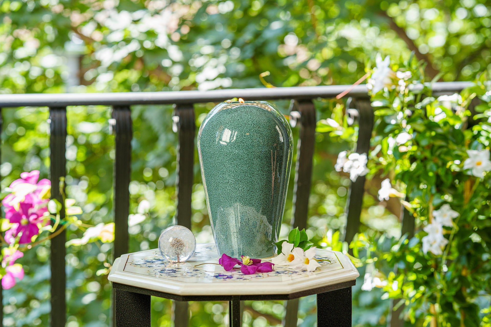 Memorial Cremation Urn "Serenity" - Large | Oily Green Melange | Ceramic Urn - Pulvis Art Urns