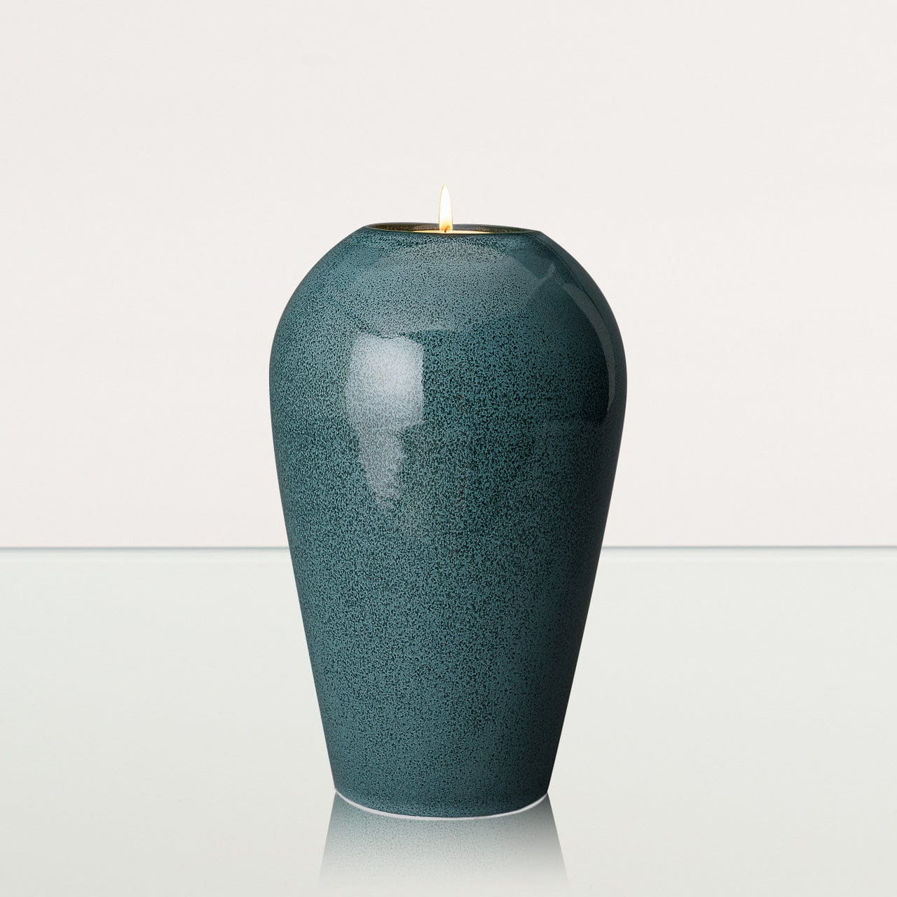 Memorial Cremation Urn "Serenity" - Large | Oily Green Melange | Ceramic Urn - Pulvis Art Urns