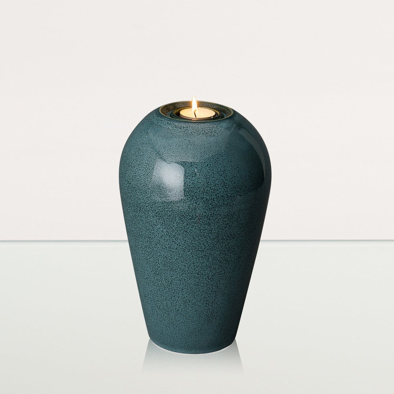 Memorial Cremation Urn "Serenity" - Large | Oily Green Melange | Ceramic Urn - Pulvis Art Urns