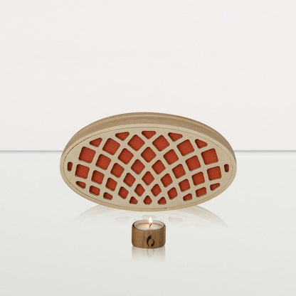 Wooden Cremation Urn "Remembrance" - Handmade - Orange Leather - Pulvis Art Urns