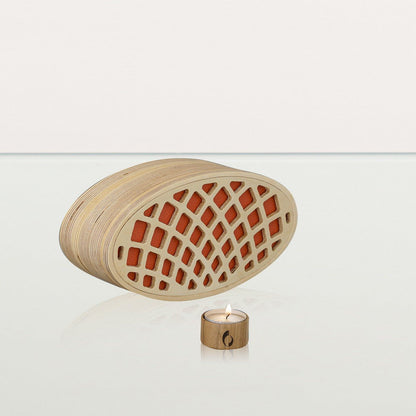 Wooden Cremation Urn "Remembrance" - Handmade - Orange Leather - Pulvis Art Urns