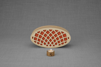 Wooden Cremation Urn "Remembrance" - Handmade - Orange Leather - Pulvis Art Urns