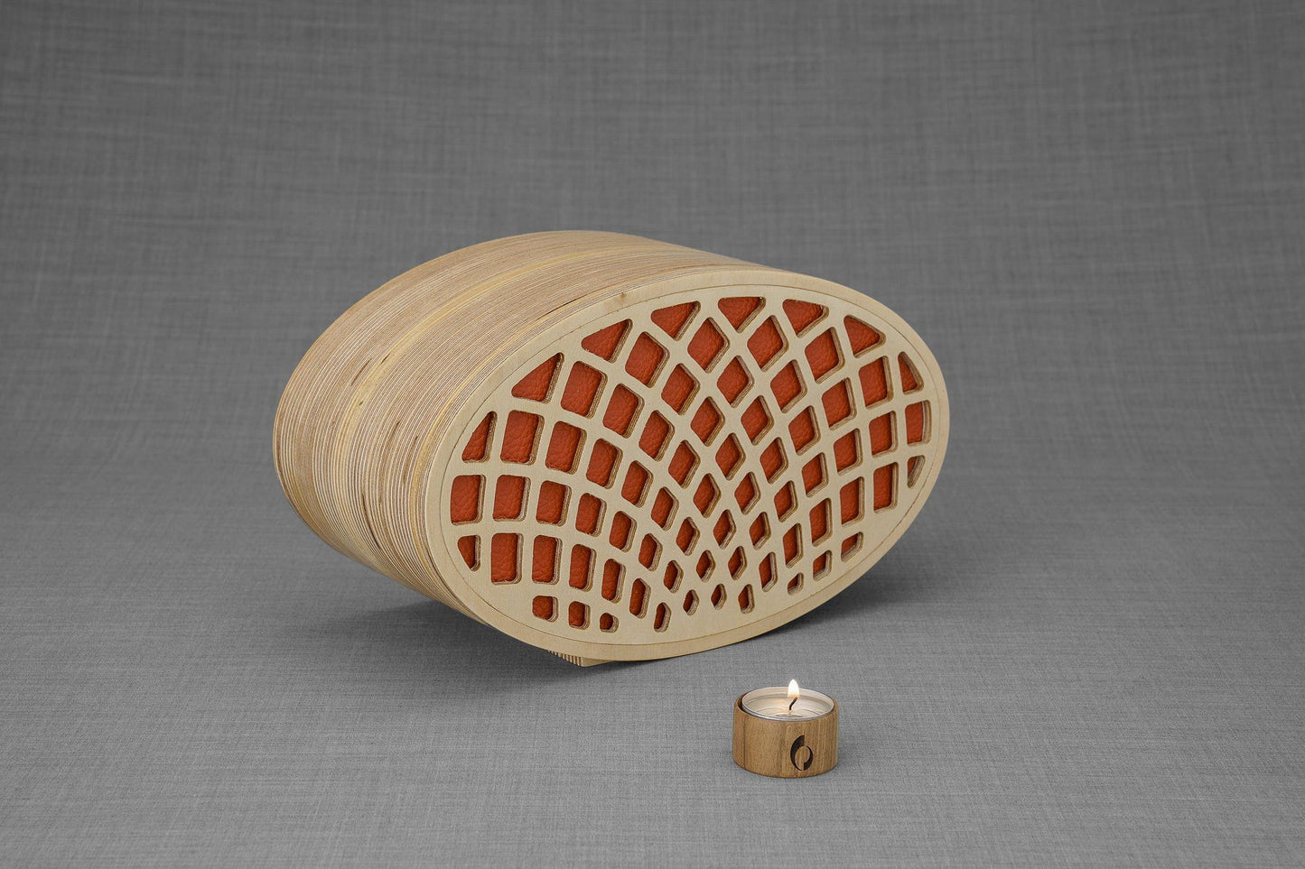 Pulvis Art Urns Adult Size Urn Wooden Cremation Urn "Remembrance" - Handmade - Orange Leather