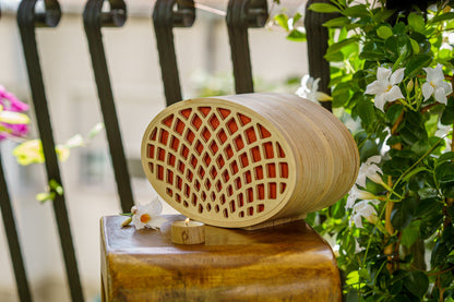 Wooden Cremation Urn "Remembrance" - Handmade - Orange Leather - Pulvis Art Urns