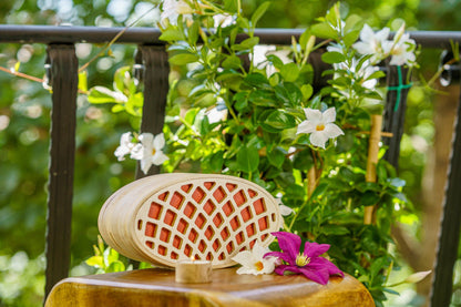 Wooden Cremation Urn "Remembrance" - Handmade - Orange Leather - Pulvis Art Urns