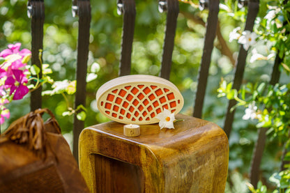 Wooden Cremation Urn "Remembrance" - Handmade - Orange Leather - Pulvis Art Urns