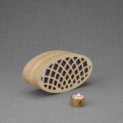 Wooden Cremation Urn "Remembrance" - Handmade - Purple Leather - Pulvis Art Urns