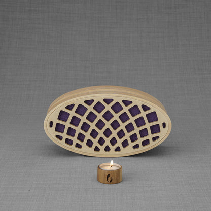 Wooden Cremation Urn "Remembrance" - Handmade - Purple Leather - Pulvis Art Urns
