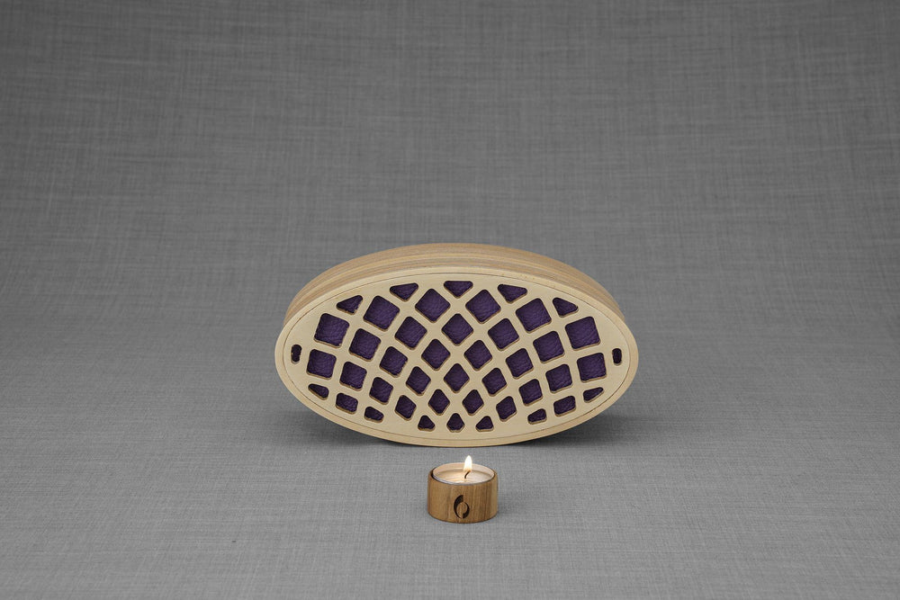 
                  
                    Pulvis Art Urns Adult Size Urn Wooden Cremation Urn "Remembrance" - Handmade - Purple Leather
                  
                