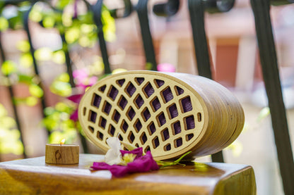 Wooden Cremation Urn "Remembrance" - Handmade - Purple Leather - Pulvis Art Urns