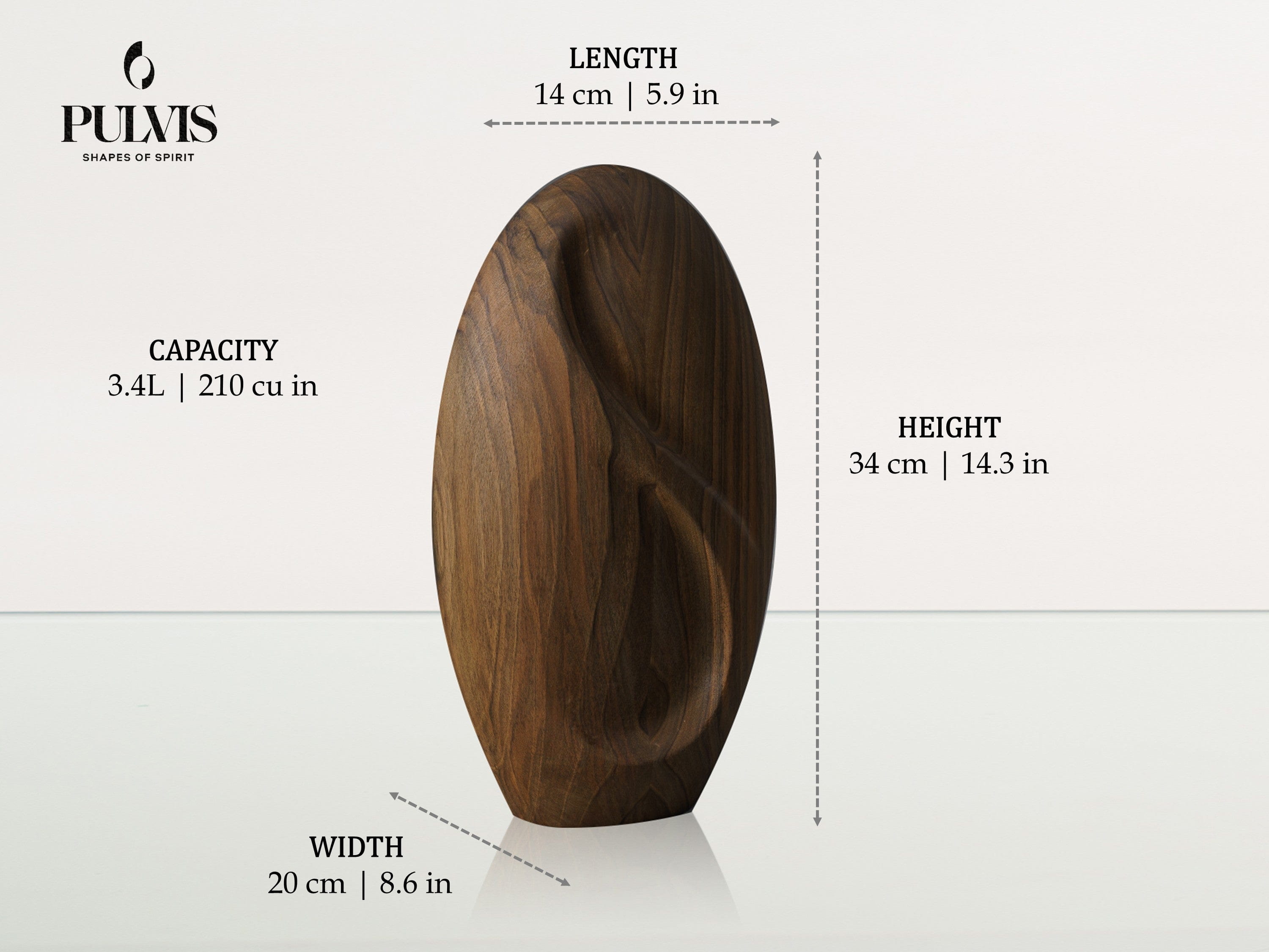 Pulvis Art Urns Adult Size Urn Wooden Urn for Ashes "Eternity" - Genuine Walnut Urn