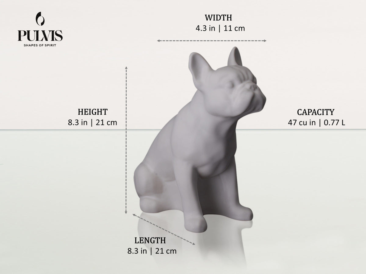 Beschilderde urn met Franse bulldog
