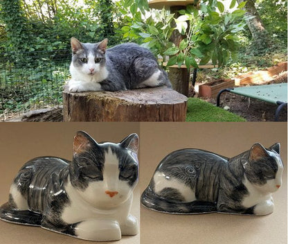 Pulvis Art Urns Custom Pet Urn Custom Decorated Pet Urn - Handmade | Mini Laying Cat | Ceramic Pet Urn