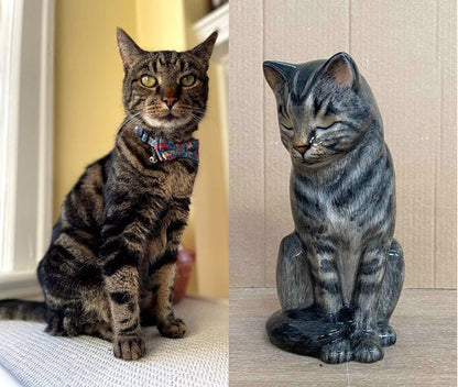 Pulvis Art Urns Custom Pet Urn Custom Decorated Pet Urn - Handmade | Neko - Sitting Cat | Ceramic Pet Urn