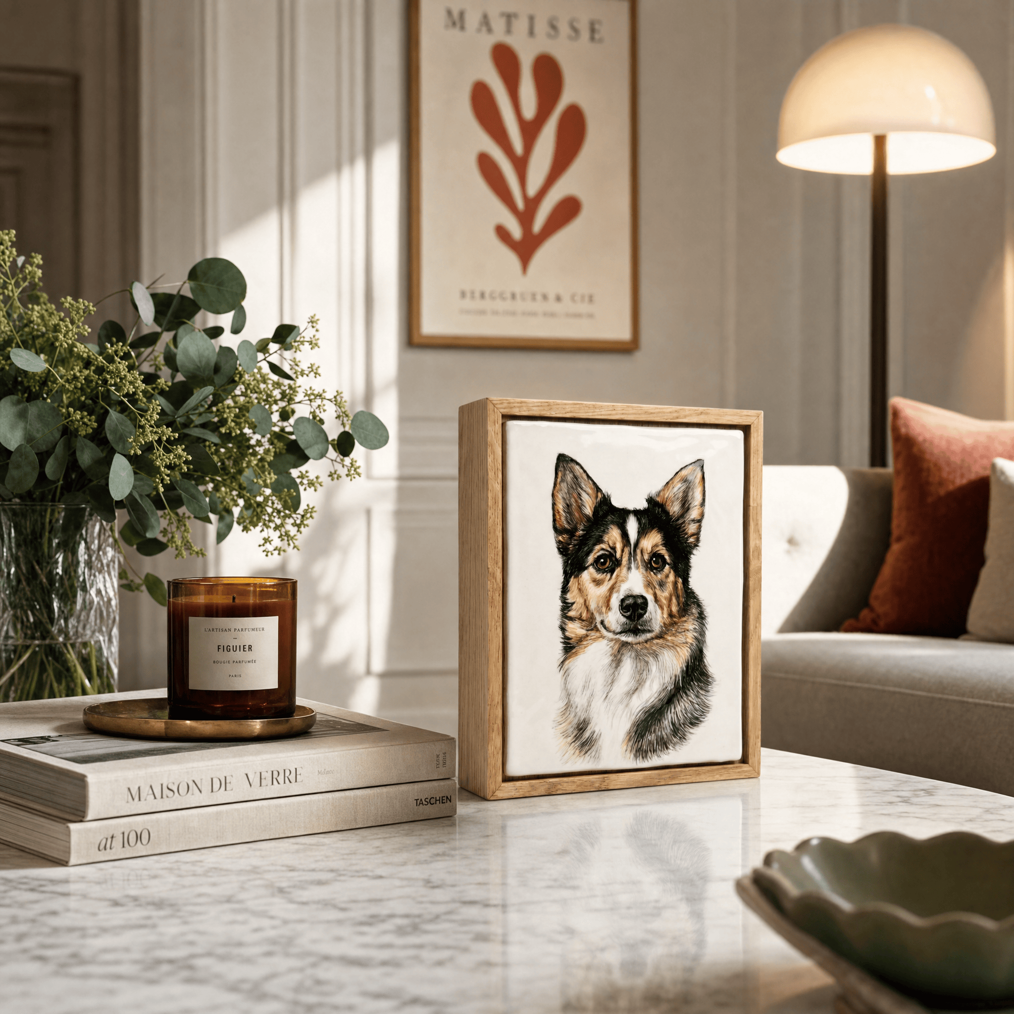Pulvis Art Urns Custom Pet Urn - Moment In Time - Hand Decorated Ceramic Tile | Wall Mounted | Frame Urn