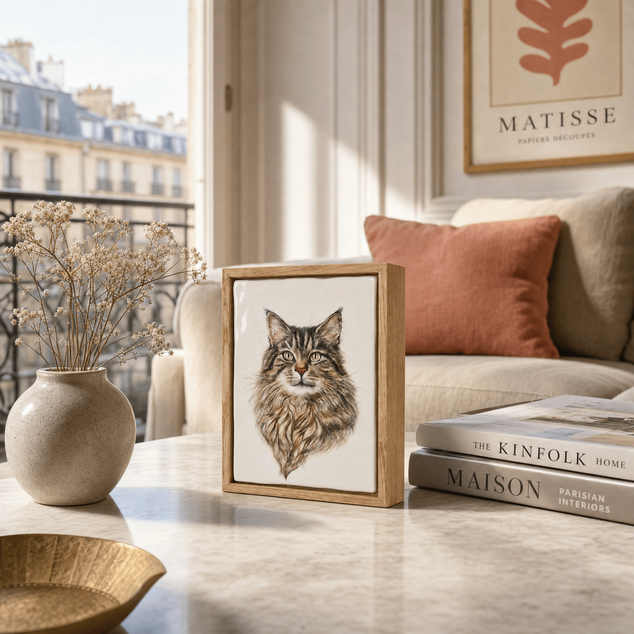 Pulvis Art Urns Custom Pet Urn - Moment In Time - Hand Decorated Ceramic Tile | Wall Mounted | Frame Urn