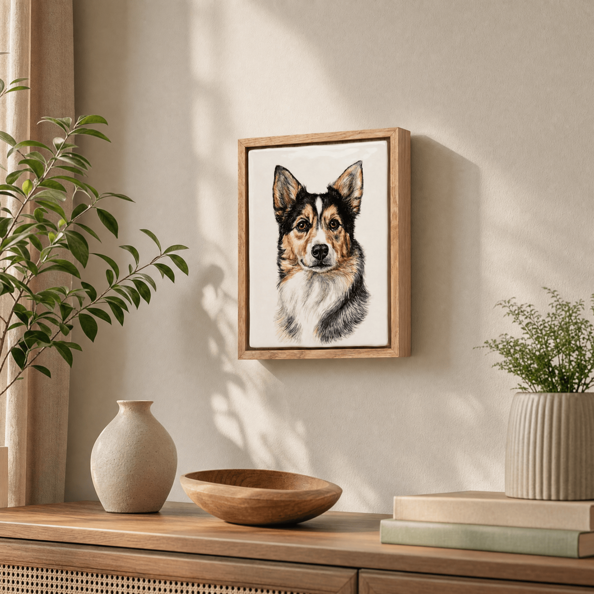 Pulvis Art Urns Custom Pet Urn - Moment In Time - Hand Decorated Ceramic Tile | Wall Mounted | Frame Urn