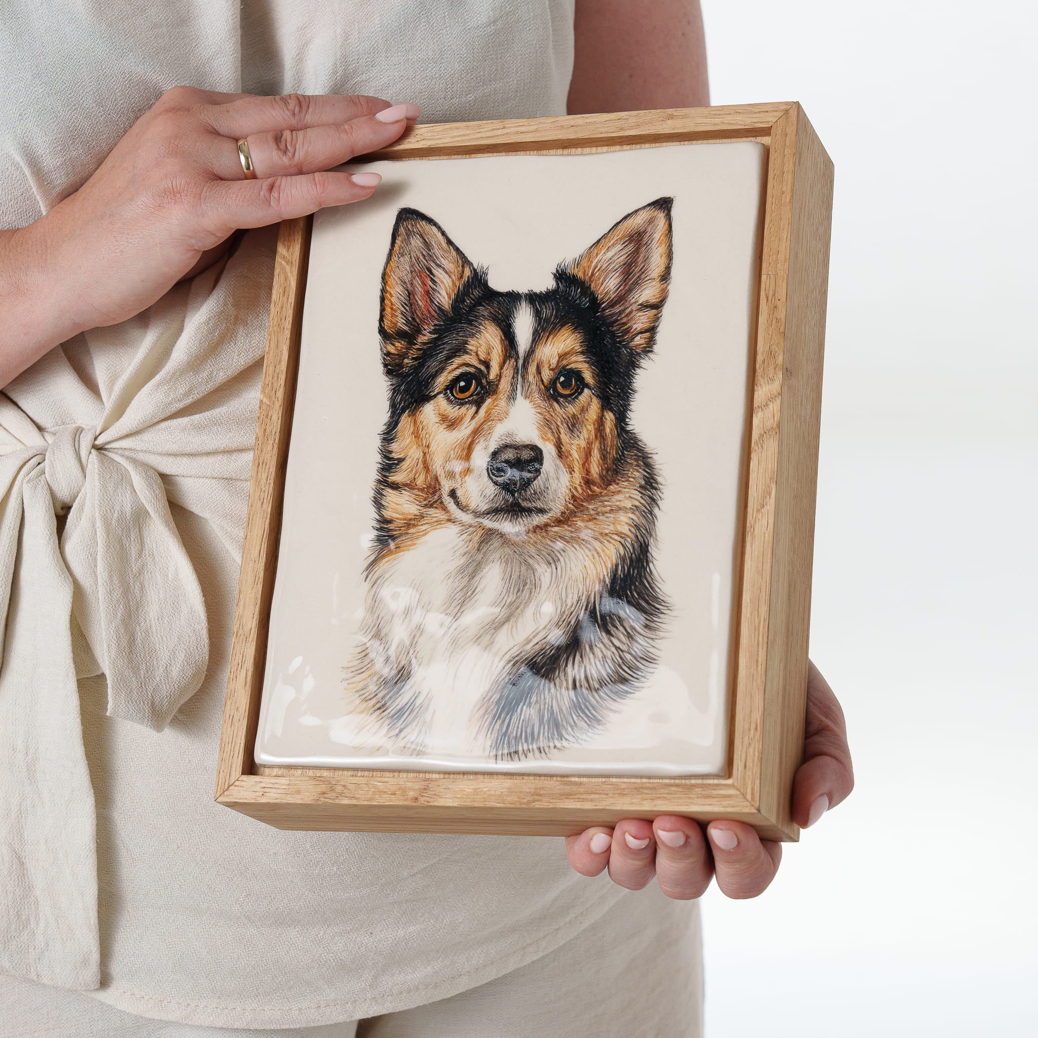 Pulvis Art Urns Custom Pet Urn - Moment In Time - Hand Decorated Ceramic Tile | Wall Mounted | Frame Urn
