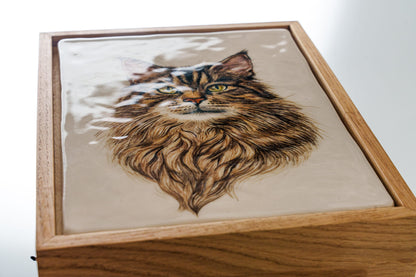 Pulvis Art Urns Custom Pet Urn - Moment In Time - Hand Decorated Ceramic Tile | Wall Mounted | Frame Urn