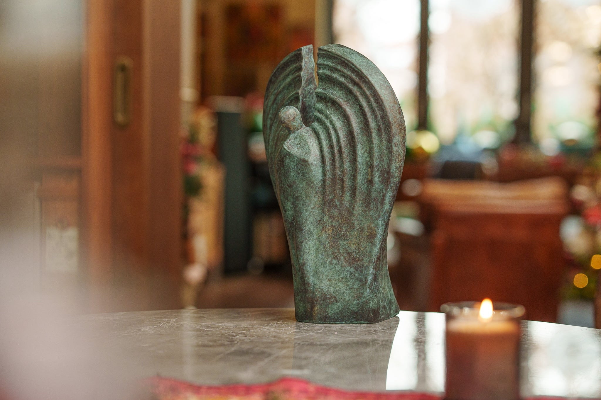 Pulvis Art Urns Exclusive Urn Cast Bronze Cremation Urn "Guardian" - Green Patina | Exclusive Bronze Urn