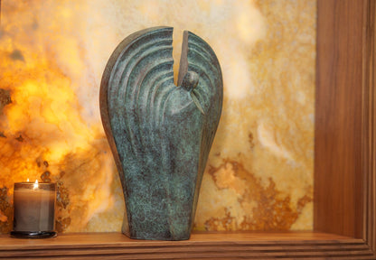 Pulvis Art Urns Exclusive Urn Cast Bronze Cremation Urn "Guardian" - Green Patina | Exclusive Bronze Urn